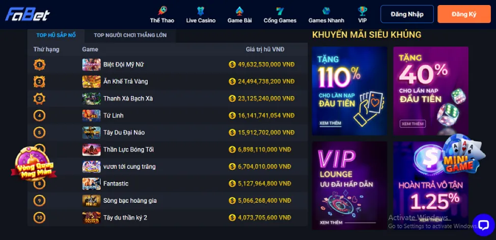 Giao diện game nổ hũ 0k9 với jackpot lớn